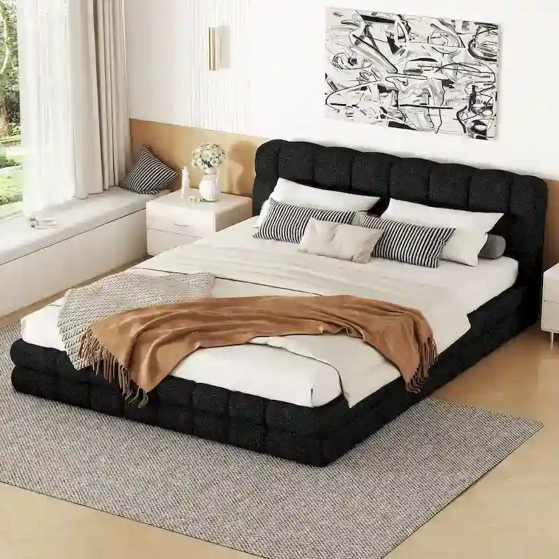 Lit double rembourré pour chambre à coucher