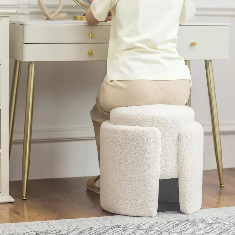 Pouf rond en tissu Teddy pour salon ou chambre à coucher