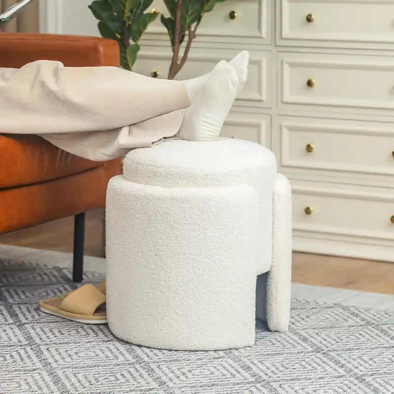 Pouf rond en tissu Teddy pour salon ou chambre à coucher