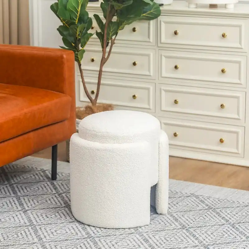 Pouf rond en tissu Teddy pour salon ou chambre à coucher