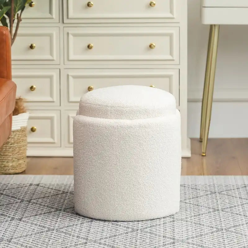 Pouf rond en tissu Teddy pour salon ou chambre à coucher