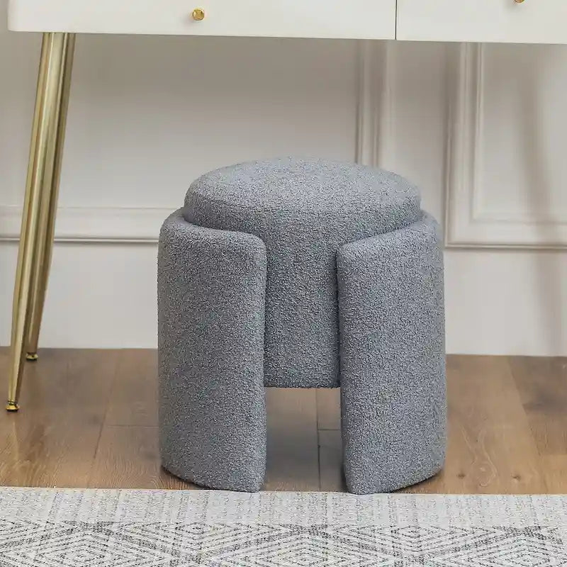Pouf rond en tissu Teddy pour salon ou chambre à coucher