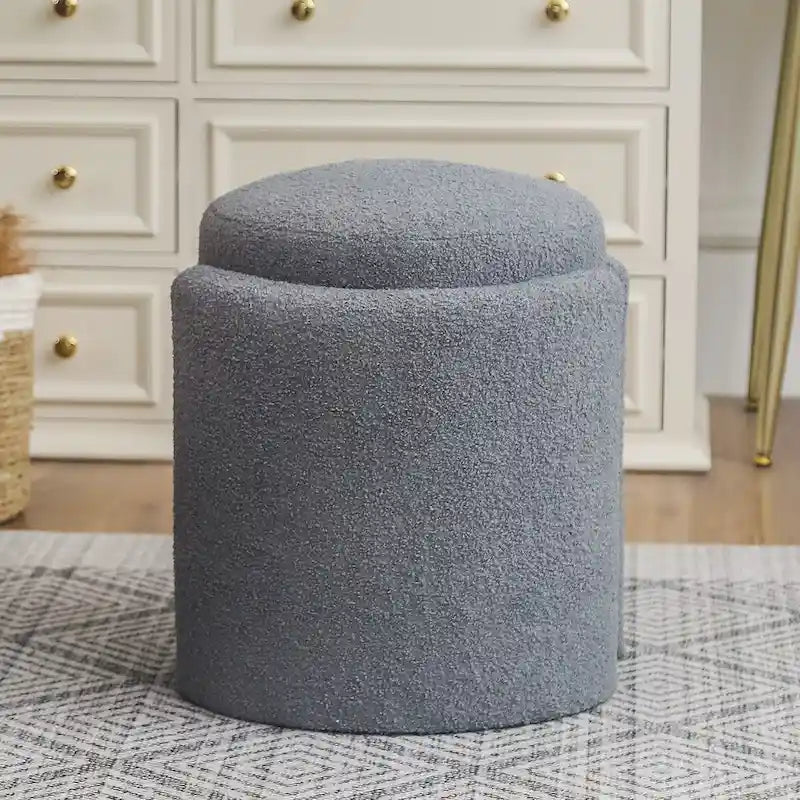 Pouf rond en tissu Teddy pour salon ou chambre à coucher