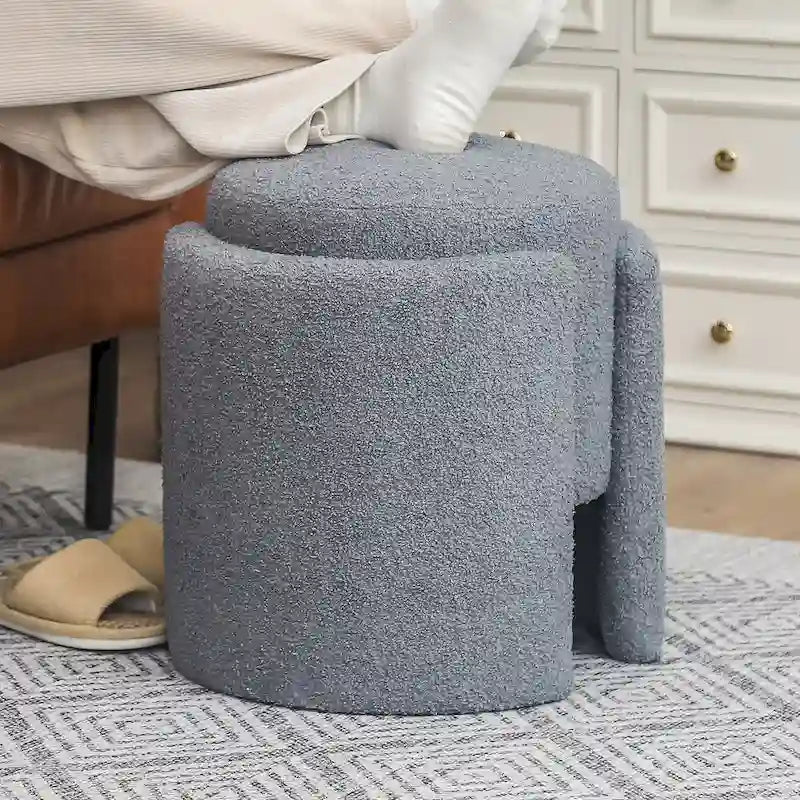 Pouf rond en tissu Teddy pour salon ou chambre à coucher