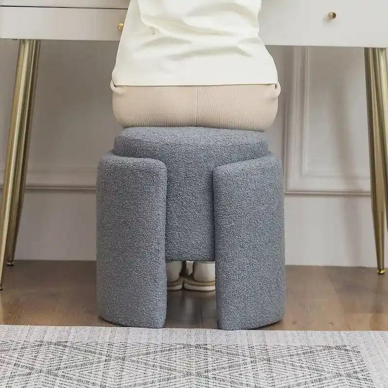 Pouf rond en tissu Teddy pour salon ou chambre à coucher