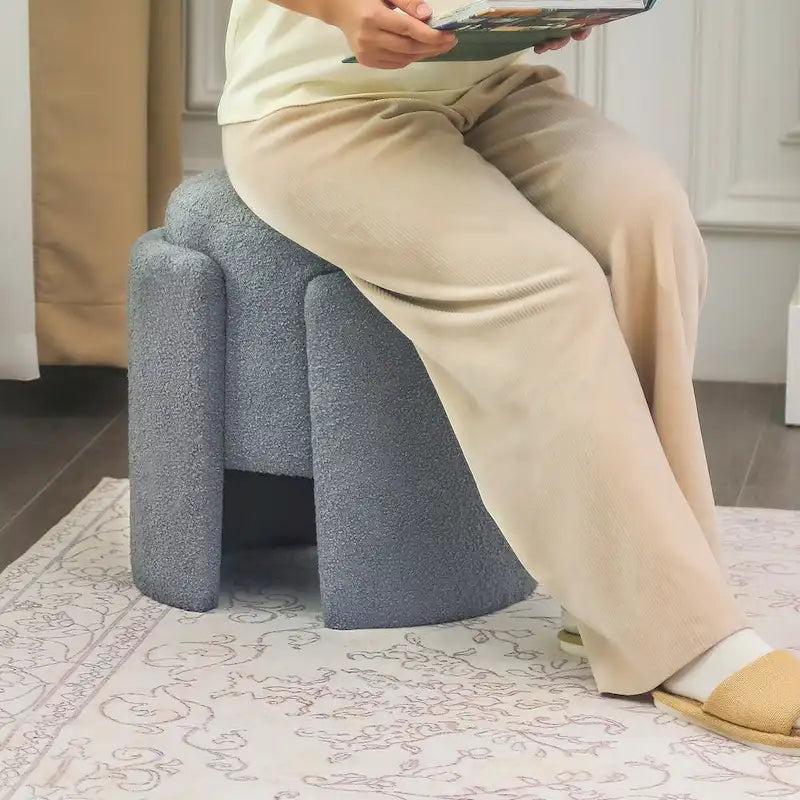 Pouf rond en tissu Teddy pour salon ou chambre à coucher