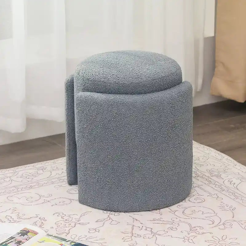 Pouf rond en tissu Teddy pour salon ou chambre à coucher