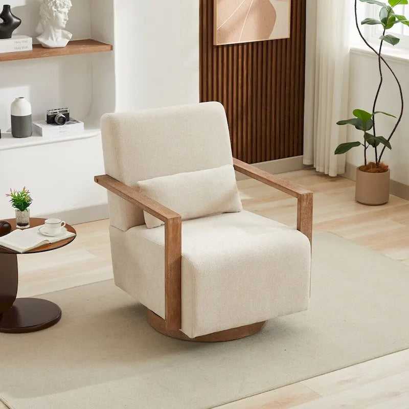 Fauteuil d'appoint moderne pivotant 30,3 W avec accoudoirs en bois massif