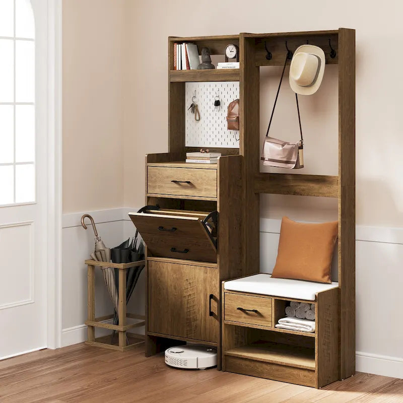 Meuble d'entrée 44,5 de large avec banc et rangement à chaussures