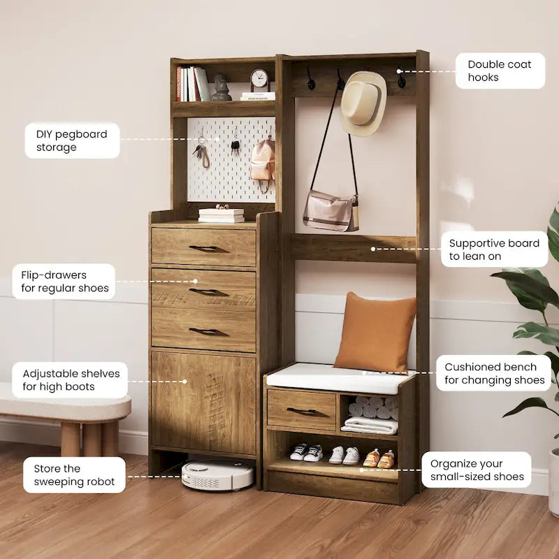 Meuble d'entrée 44,5 de large avec banc et rangement à chaussures