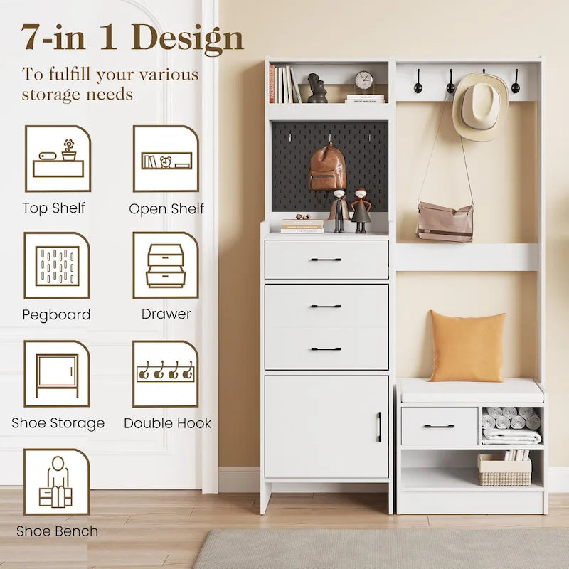 Meuble d'entrée 44,5 de large avec banc et rangement à chaussures
