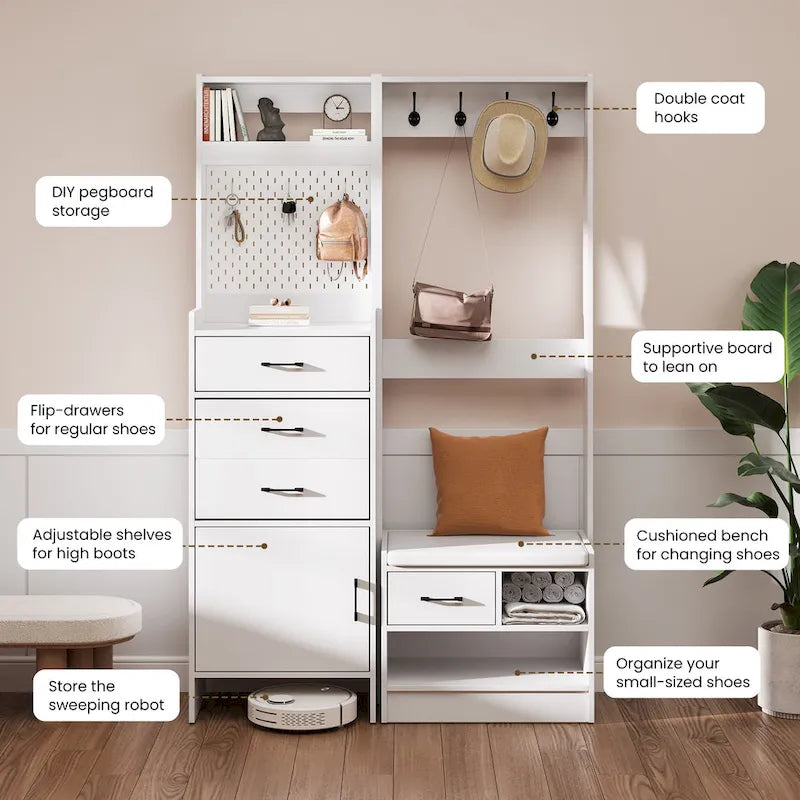 Meuble d'entrée 44,5 de large avec banc et rangement à chaussures