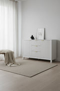 Meuble d'entrée moderne à design ondulé avec 3 étagères réglables, Console de rangement à 2 portes avec 3 tiroirs