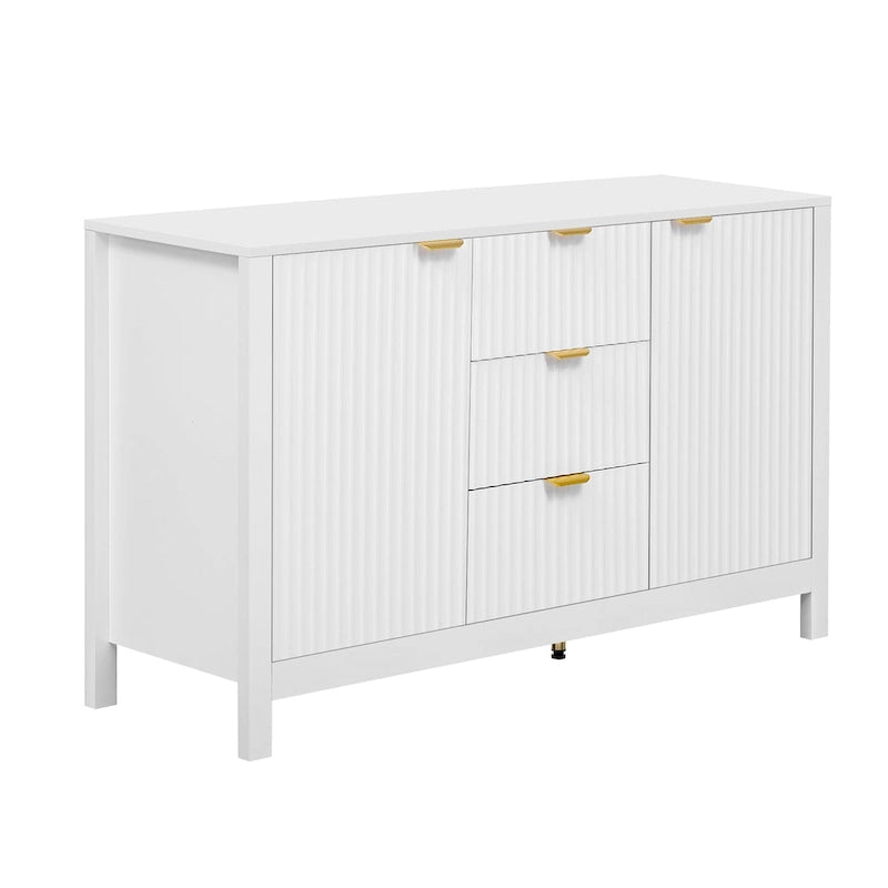 Meuble d'entrée moderne à design ondulé avec 3 étagères réglables, Console de rangement à 2 portes avec 3 tiroirs