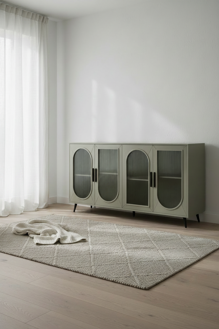 Meuble TV en bois avec armoire de rangement et étagères réglables - N/A